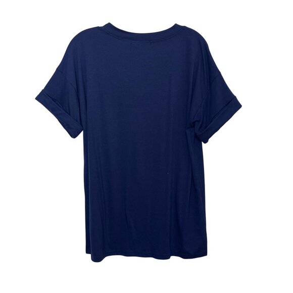Miholl Vneck Tshirt Womens Large Navy Blue New Pocket Cuffed Sleeves - Picture 3 of 10